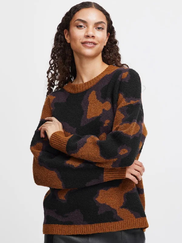 B Young ByNatta Jumper Sugar Almond Mix Beaded Sweater Sequined Faux Fur