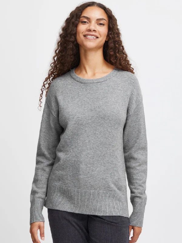 B Young ByNonina O-Neck Jumper Mid Grey Melange Nylon Fabric Polyester Fabric Spandex Fabric