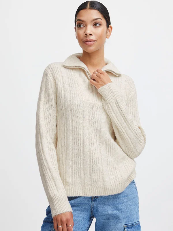 B Young ByNopa Half Zip Jumper Birch Fleece Sweater Nylon Polyester
