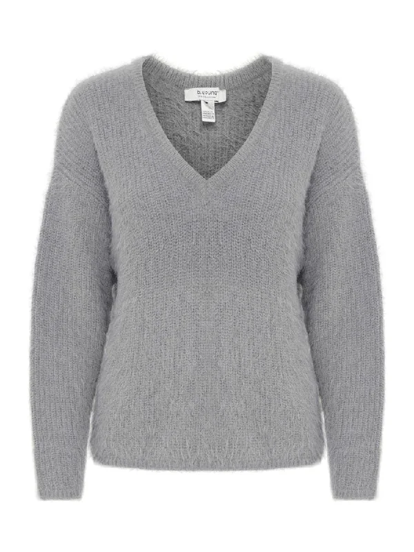 B Young ByOkke V-Neck Jumper Grey Wool Sweater Cotton Sweater Cashmere Sweater