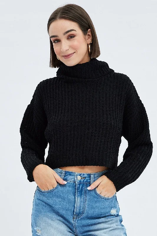 Black Knit Jumper Turtle Neck Chenille Rayon Fabric Velvet Fabric Corduroy Fabric