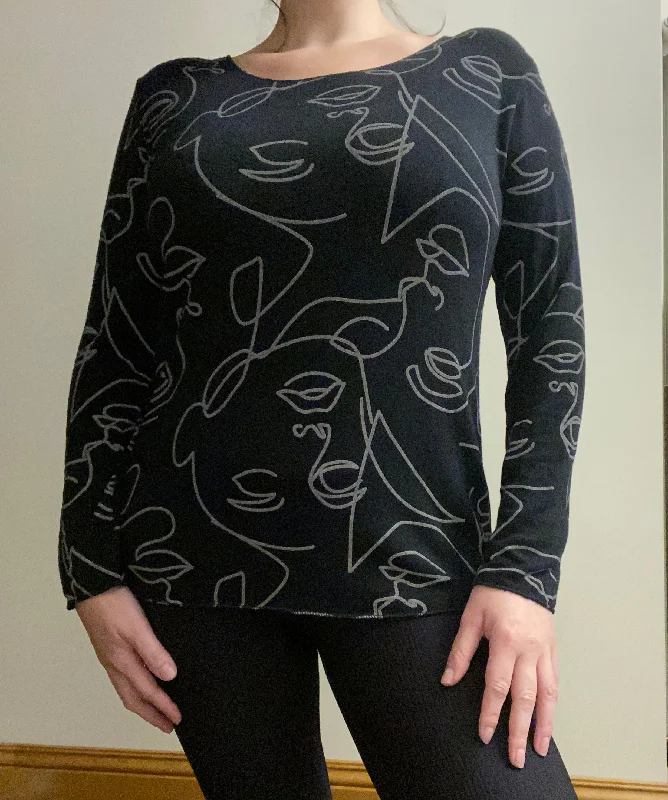Cody Abstract Picasso Face Round Neck Angora Mix Fine Knit Jumper (5 Colours) High Neck Crew Neck V-Neck