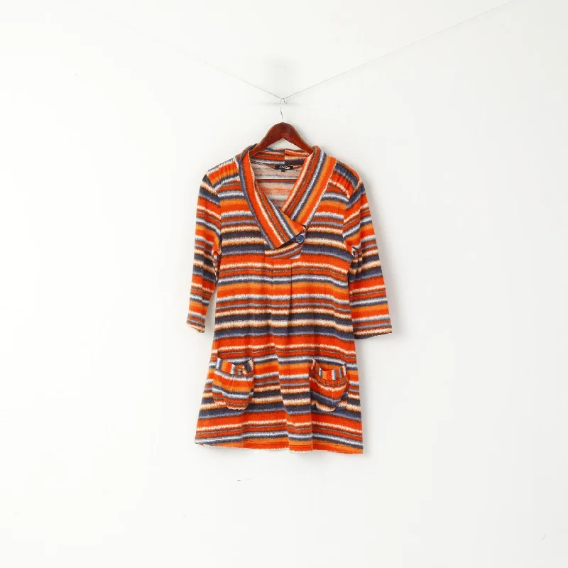 Stella Morgan Women 12 M Tunic Jumper Orange Striped 7/8 Sleeve Pockets Top Mesh Fabric Canvas Fabric Denim Fabric