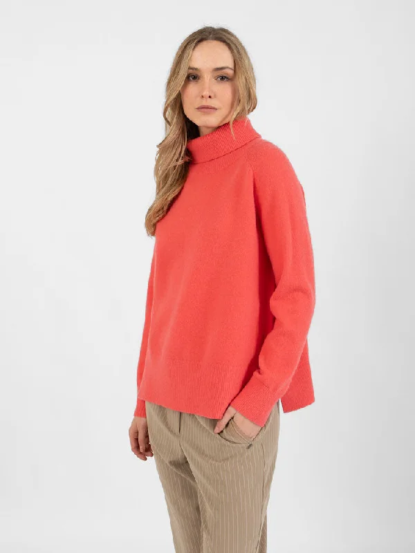 Coster Copenhagen Jumper with High Neck Hot Coral Polka Dot Checkered Tartan