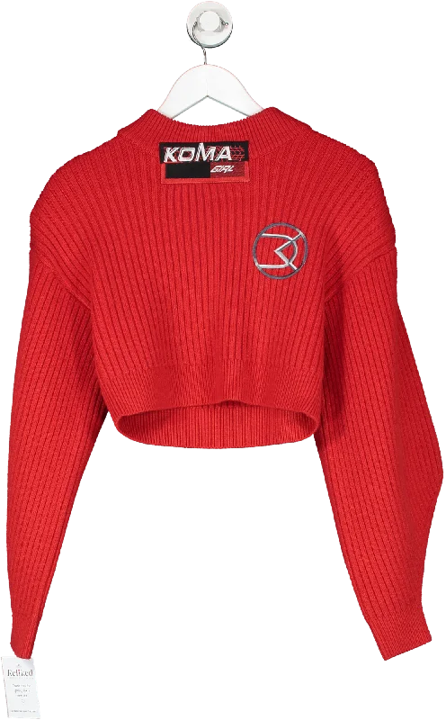 David Koma Red Koma Girl Cropped Ribbed Jumper UK S Hooded Caped Shawl Collar