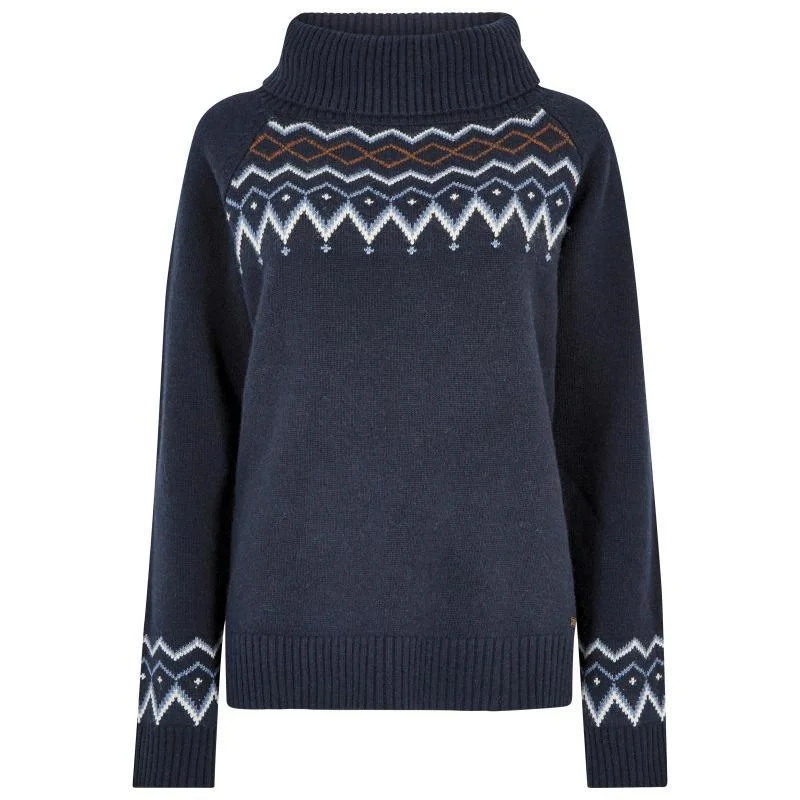 Dubarry Riverstown Ladies Fair Isle Polo Neck Jumper - Navy Solid Color Striped Floral Print