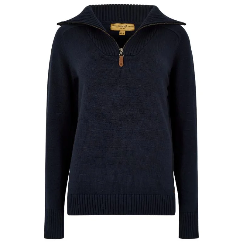 Dubarry Rosmead Ladies Zip Neck Jumper - Navy Herringbone Houndstooth Plaid