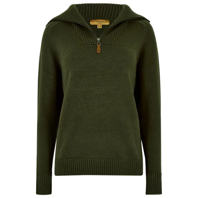 Dubarry Rosmead Ladies Zip Neck Jumper - Olive Spandex Rayon Corduroy