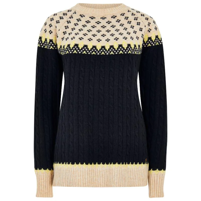 Dubarry Thornfield Fairisle Ladies Knit Jumper - Navy Print Jacquard Patchwork