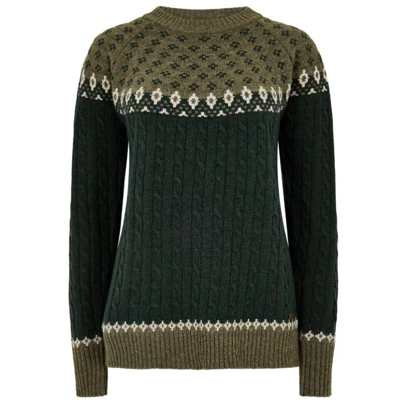 Dubarry Thornfield Fairisle Ladies Knit Jumper - Olive Oversized Loose Flowy
