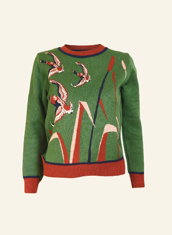 Esther - Green Flying Ducks Jumper Terry Terry Cloth Terry Knit