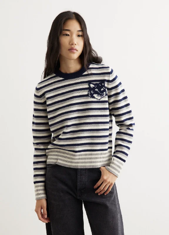 Fox Head Intarsia Striped Regular Jumper Cable Knit Ribbed Knit Lace Knit