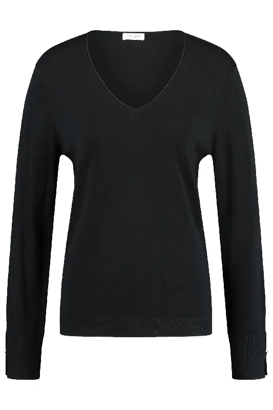 Gerry Weber 978062-44727 Jumper Black V-Neck Seamless Knitted Crochet
