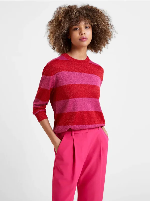 Great Plains Sparkle Stripe Jumper Christmas Rose & Crimson Ribbed Striped Patterned
