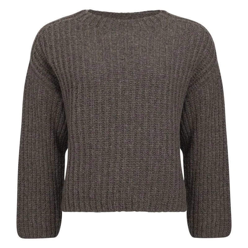 Holebrook Cajsa Ladies Merino Knitted Jumper - Dark Taupe Solid Color Striped Floral Print