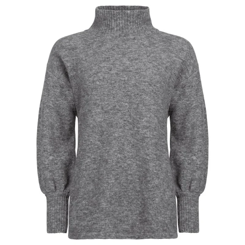 Holebrook Matilda Alpaca/Merino Ladies Turtleneck Jumper - Grey Herringbone Houndstooth Plaid