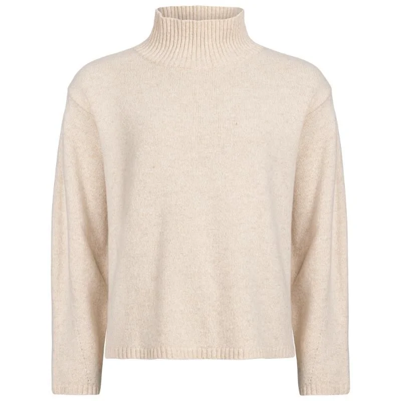 Holebrook Veronika Ladies Turtleneck Jumper - Creme Seamless Knitted Crochet