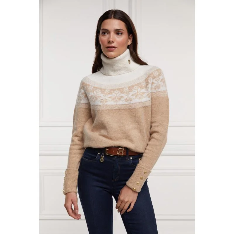 Holland Cooper Beatrice Ladies Knit Alpaca Mix Roll Neck Jumper - Camel Denim Fabric Leather Fabric Suede Fabric