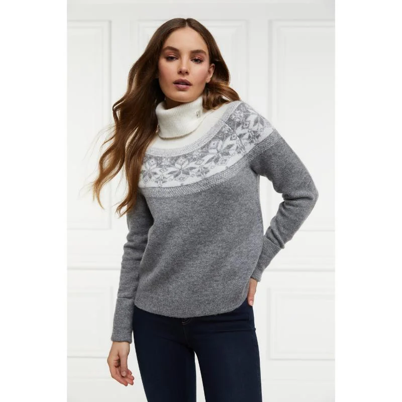 Holland Cooper Beatrice Ladies Knit Alpaca Mix Roll Neck Jumper - Dark Grey Marl Lace Blend Ribbed Blend Corduroy Blend