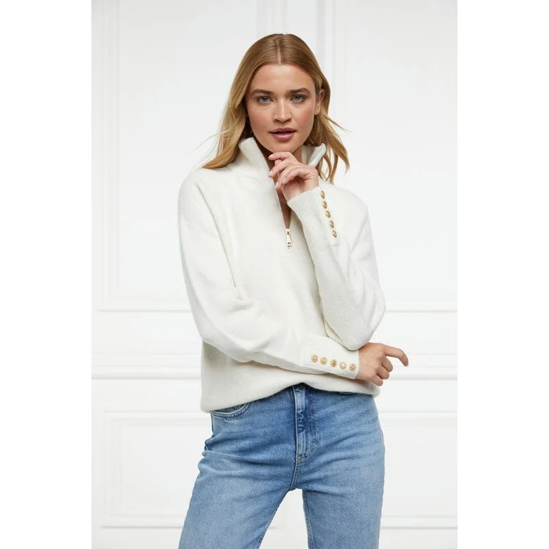 Holland Cooper Tori Half Zip Ladies Alpaca Mix Knit Jumper - Natural Chenille Fabric Brocade Fabric Lace Fabric