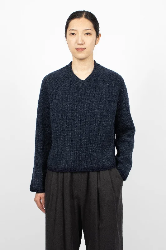 Kamil Simple Knit Jumper Dark Navy Lace Blend Ribbed Blend Corduroy Blend