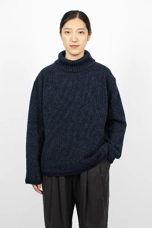 Kloe Simple Knit Jumper Dark Navy Hooded Sweater Collared Sweater Shawl Collar