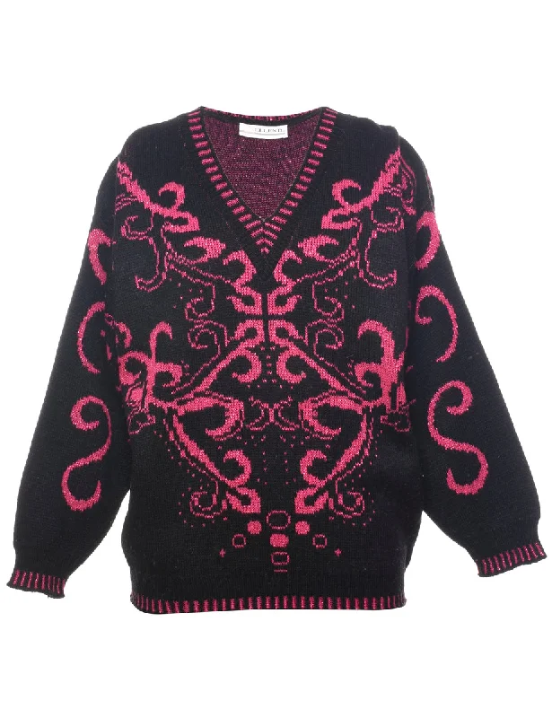Lurex Thread Pattern Jumper - L Elegant Classic Vintage