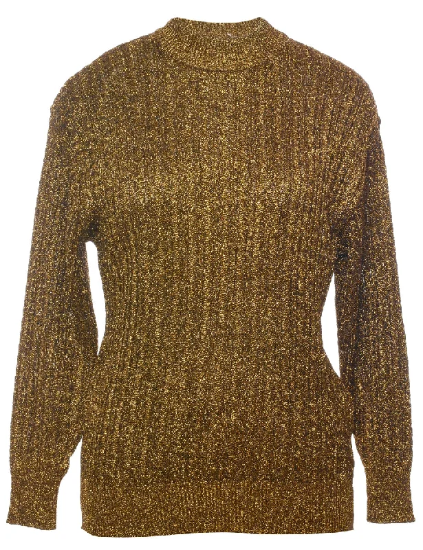 Lurex Thread Pattern Jumper - M Turtle Neck Boat Neck Asymmetrical Neck