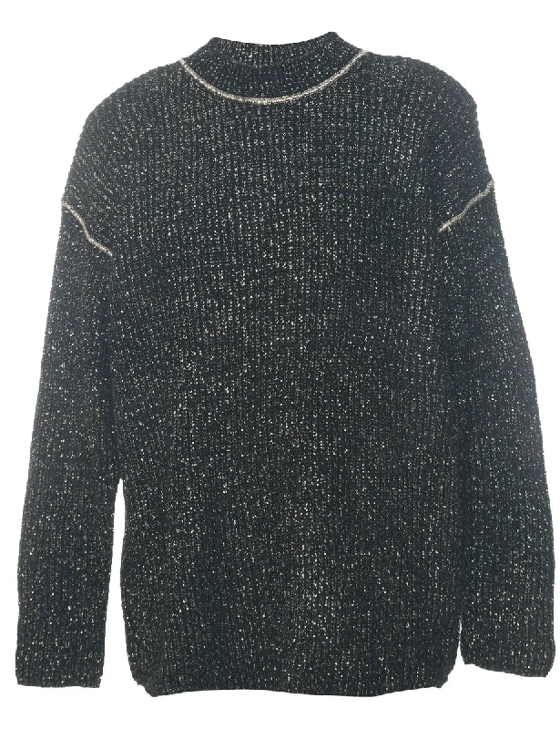 Lurex Thread Pattern Jumper - M Sweater Knitwear Pullover