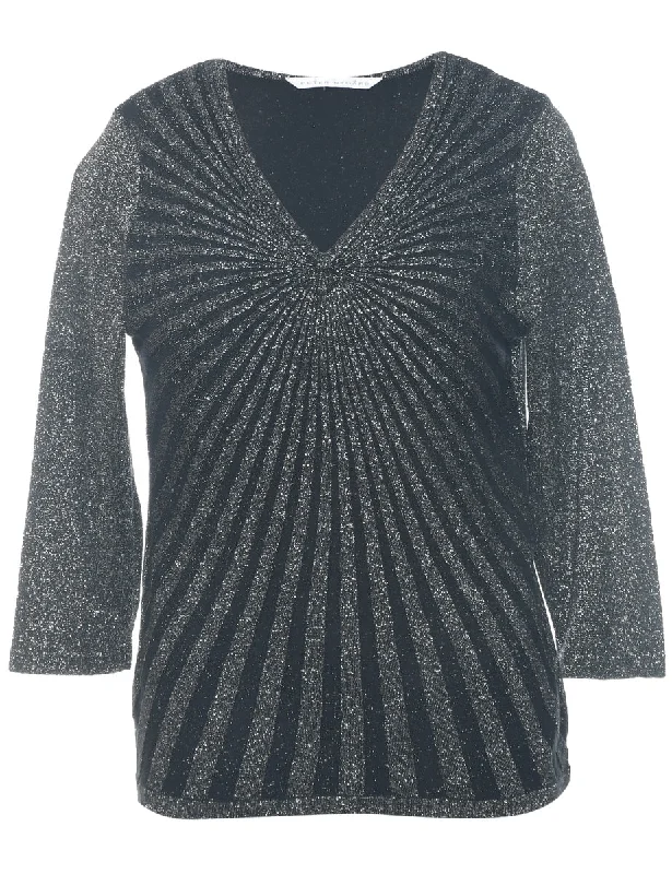Lurex Thread Pattern Jumper - M Zippered Front Buttoned Front Snap Front