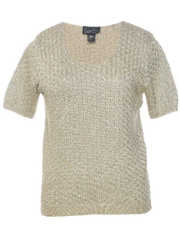 Lurex Thread Pattern Jumper - S Spandex Blend Rayon Blend Denim Blend