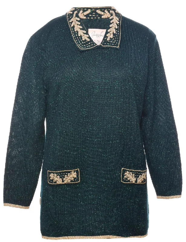 Lurex Thread Pattern Jumper - S Striped Floral Plaid