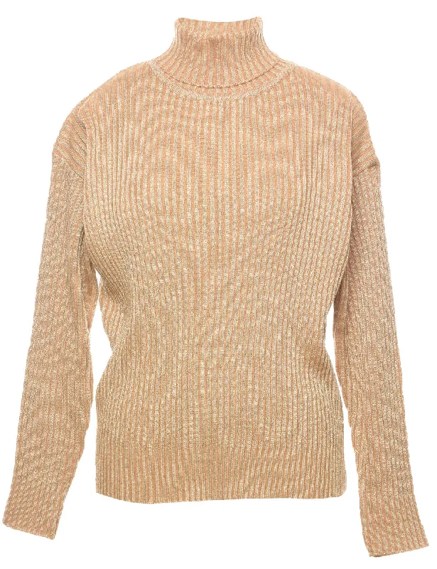 Lurex Thread Pattern Turtleneck Jumper - L Satin Blend Silk Blend Wool Blend