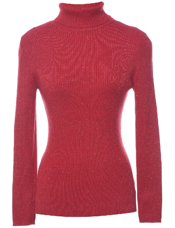 Lurex Thread Pattern Turtleneck Jumper - M Machine Wash Dry Clean Hand Wash