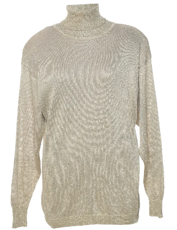 Lurex Thread Pattern Turtleneck Jumper - M Denim Fabric Leather Fabric Suede Fabric