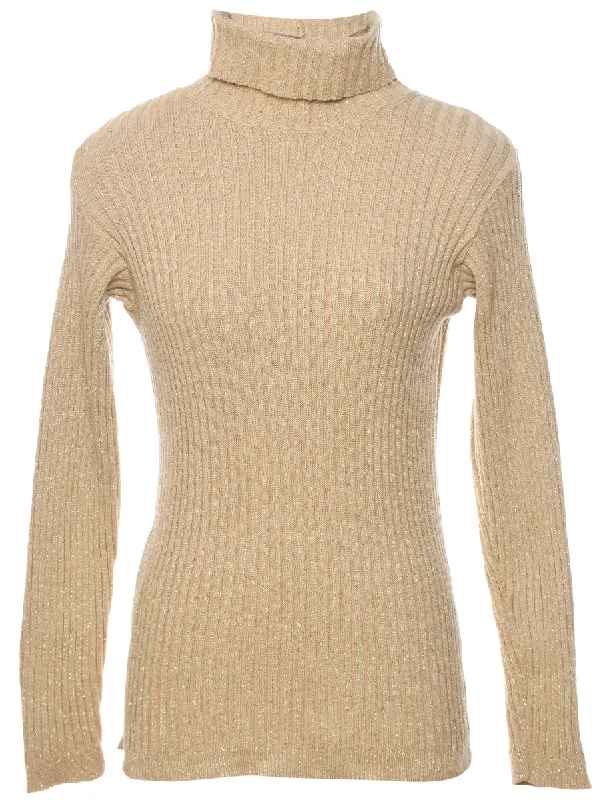 Lurex Thread Pattern Turtleneck Jumper - M Satin Blend Silk Blend Wool Blend