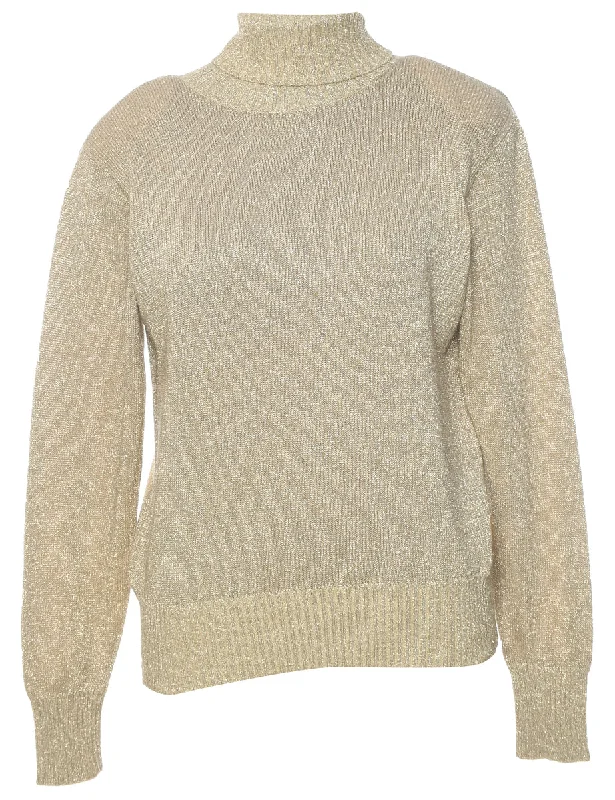 Lurex Thread Pattern Turtleneck Jumper - S Boat Neck Shawl Collar Notched Collar