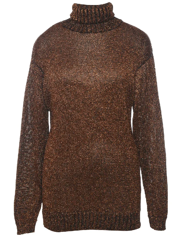 Lurex Thread Pattern Turtleneck Jumper - S Hooded Sweater Collared Sweater Shawl Collar