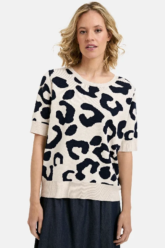 Milano 43-5048-9910 Navy Animal Print Round Neck Short Sleeve Jumper Casual Formal Business Milano 43-5048-9910 Navy Animal Print Round Neck Short Sleeve Jumper Casual Formal Business