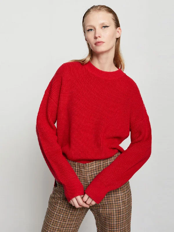 Ottod'Ame Jumper with Side Slits Flame Turtle Neck Boat Neck Asymmetrical Neck