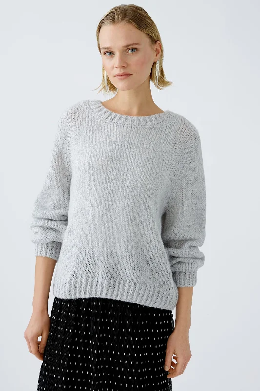 Oui 89927 Jumper Light Chunky Knit Grey Lace Blend Ribbed Blend Corduroy Blend