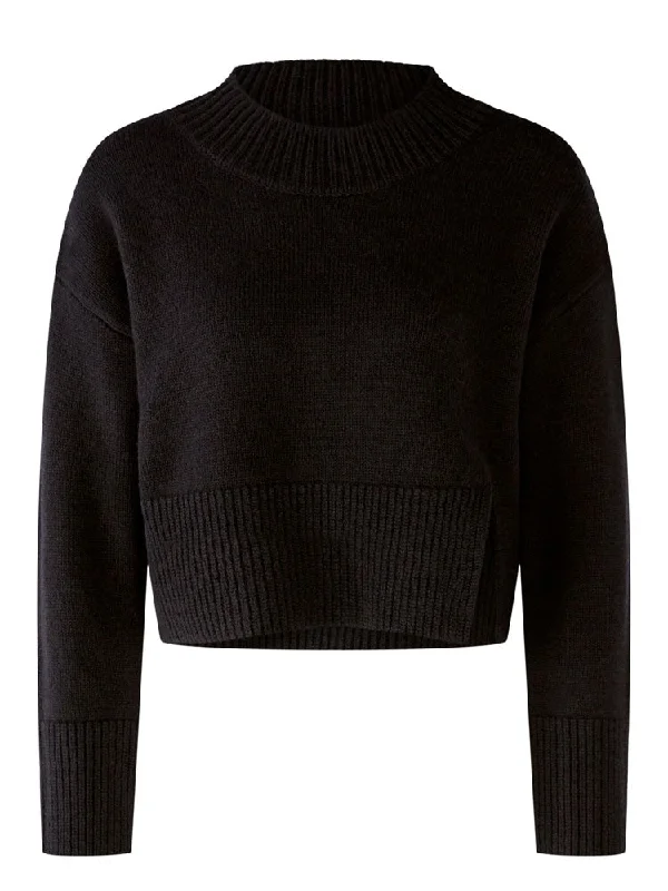 Oui Jumper Black Print Jacquard Patchwork