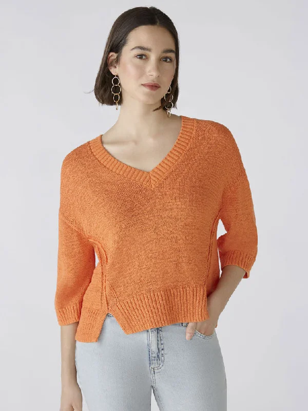Oui Jumper Vermillion Orange Real Fur Shearling Chenille