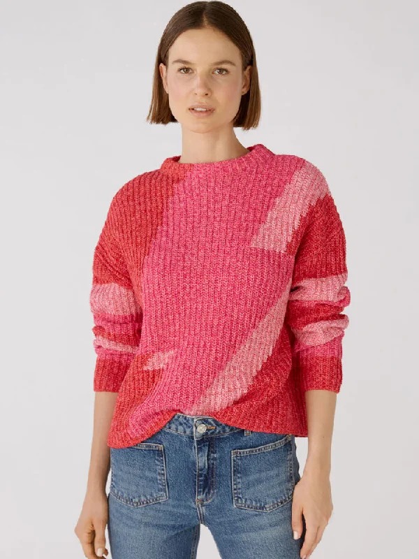 Oui Patterned Jumper Red Rose Fitted Slim Tailored