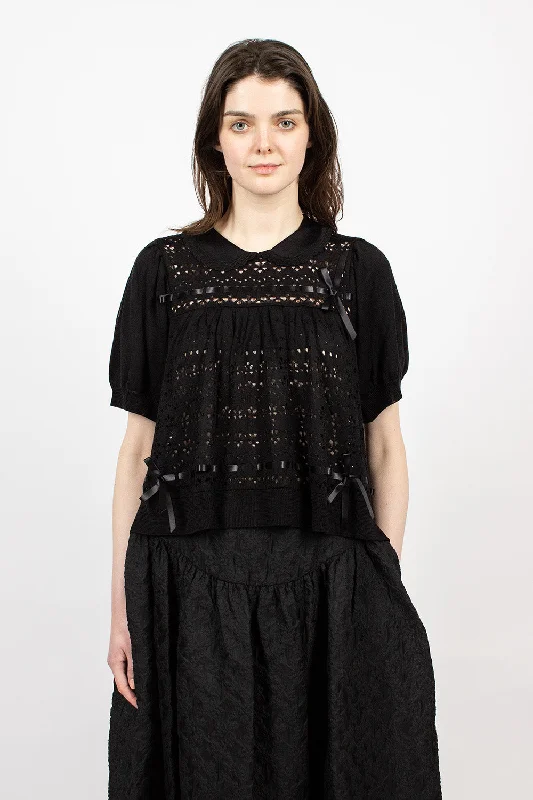 Pointelle Knit jumper Black Mesh Sweater Canvas Denim