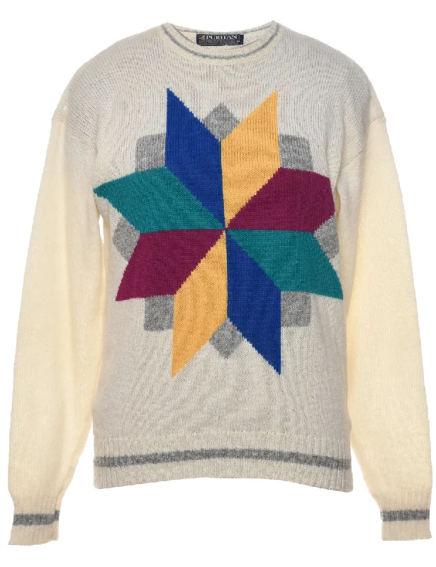 Puritan Geometric Pattern Multi-Colour Jumper - M Welt Pockets Slit Pockets Flap Pockets Puritan Geometric Pattern Multi-Colour Jumper - M Welt Pockets Slit Pockets Flap Pockets