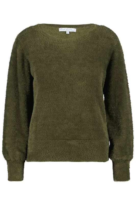 Red Button SRB4342 Bodi Fluffy Jumper Army Green Satin Fabric Silk Fabric Chiffon Fabric