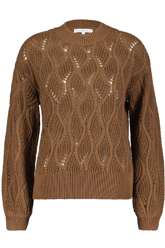 Red Button SRB4360 Fanny Swirl Jumper Cognac Brown Cashmere Blend Cotton Blend Poly Blend
