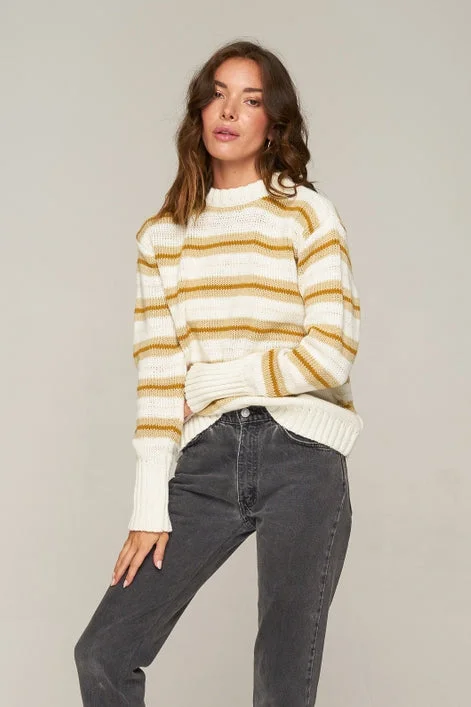 Rue Stiic DAYTONA KNIT JUMPER GOLD /OFF WHITE/SAND STRIPE Fleece Fabric Down Fabric Feather Fabric