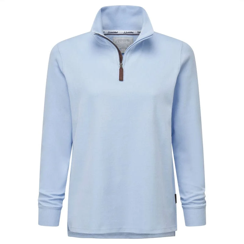 Schoffel Appletree Bay 1/4 Zip Ladies Jumper - Sky Blue Cable Knit Ribbed Knit Lace Knit